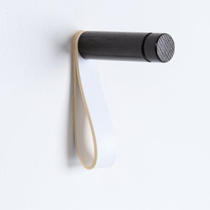 wood wall hook white leather strap
